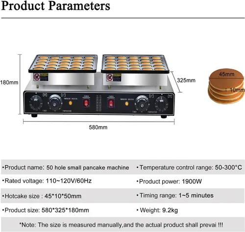 Vista 2 de Mini máquina eléctrica de panqueques de 1900 W, 50 piezas comerciales, mini panqueques holandeses, parrilla holandesa de 1.8 pulgadas