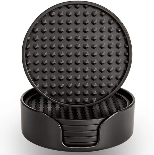 Vista 10 de Paquete de 6 posavasos para bebidas con soporte, tapete de silicona antideslizante, posavasos de goma vivos para bebidas calientes o frías, se