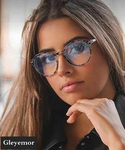Vista 3 de Gleyemor Blue Light Glasses for Men Women, Vintage Round Frame Eyeglasses Leopardo