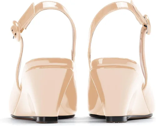 Vista 4 de WAYDERNS Zapatos de vestir de tacón bajo con hebilla y punta cuadrada de patente para mujer, zapatos de vestir lindos de 2 pulgadas