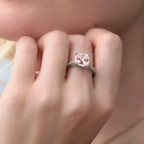 Vista 5 de Gem Stone King 925 Sterling Silver Peach Simulated Morganite and White Created Sapphire Engagement Ring For Women