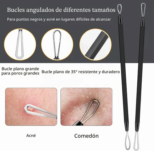 Vista 3 de Boxoyx Kit de herramientas para reventar espinillas, kit de herramientas extractoras de comedones de 6 piezas con estuche de metal para eliminar