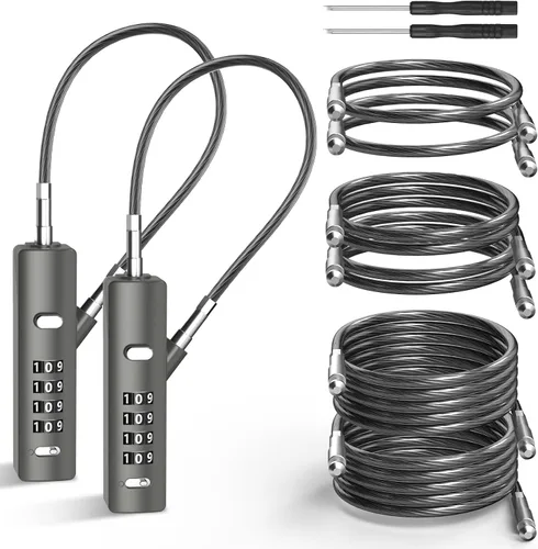Vista 9 de Candado de Cable de Combinación de 4 Dígitos con 3 Cables de Acero (9"/24"/47") - Reinicio Seguro Solo con Código Actual - para Bicicleta, Equipaje