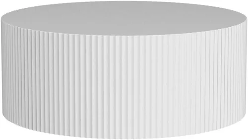 Vista 5 de Mesa de centro moderna redonda blanca de tambor de madera, mesas auxiliares circulares de gran tamaño, juego de mesa auxiliar para sala de estar
