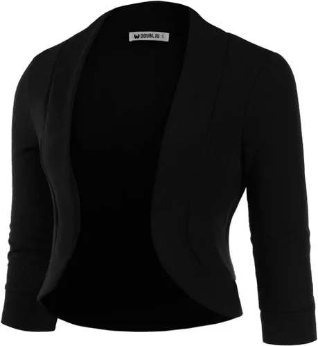 Vista 2 de DOUBLJU Bolero - Chaqueta corta con frente abierto, manga 34, básica, para negocios, casual, para mujer, talla grande