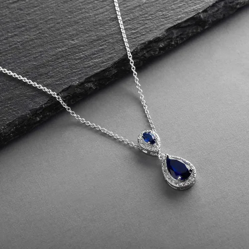 Vista 6 de Mariell Collar de lágrima de circonita cúbica de zafiro Algo azul para novia o piedra natal de septiembre, Metal Gema, Circonia cúbica