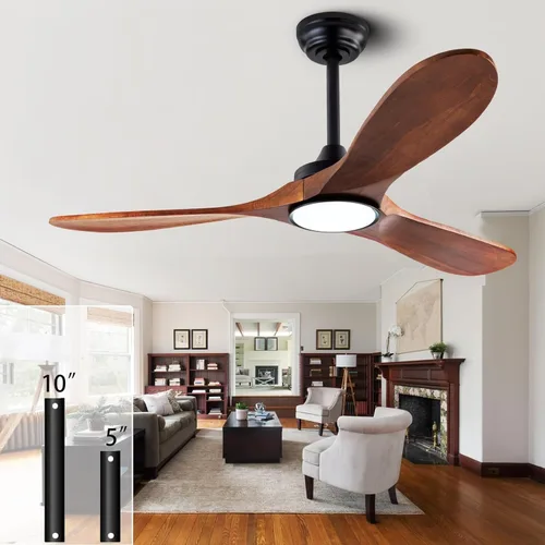 Vista 9 de 52” Silent Solid Wood Ceiling Fan Light, with 6-speed remote control, black