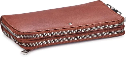 Vista 4 de Cartera de piel auténtica para mujer, con doble cremallera alrededor de la protección RFID, Bronceado