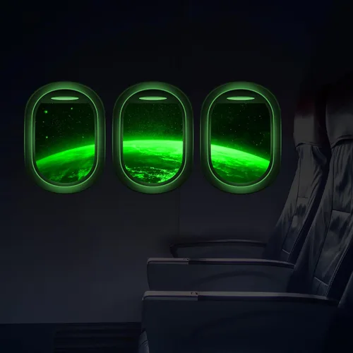 Vista 13 de Calcomanías de pared 3D que brillan en la oscuridad con temática espacial, juego de 3 calcomanías para ventana con temática de galaxia