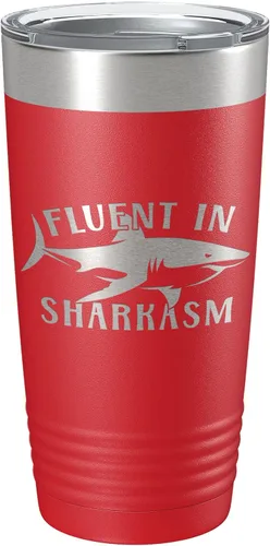 Vista 9 de Fluent in Sharkasm Tumbler Sarcasm Travel Mug Funny Shark Gift Insulated Laser Engraved Coffee Cup 20 oz Black