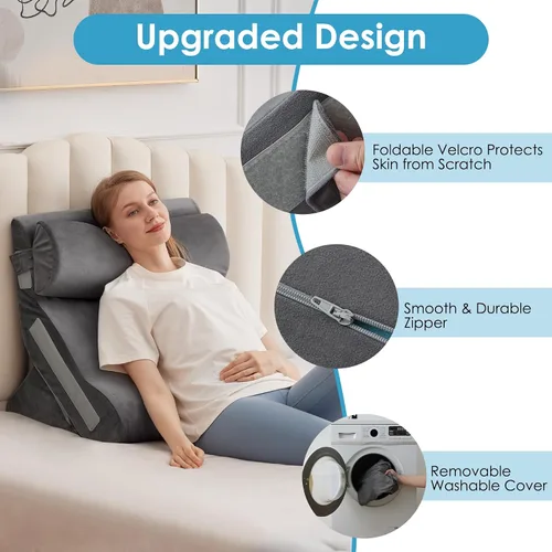Vista 5 de MEGCXIT Juego de 3 almohadas de cuña para cabecero, almohada de cuña ajustable para apnea del sueño, juego de cuña triangular de 23 pulgadas de Gris