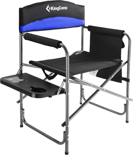 Vista 12 de KingCamp Silla de director acolchada plegable para acampar con mesa auxiliar y bolsillo, color gris