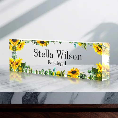 Vista 85 de Placa de identificación personalizada para escritorio, decoración de oficina de acrílico transparente con diseño de flores, decoraciones