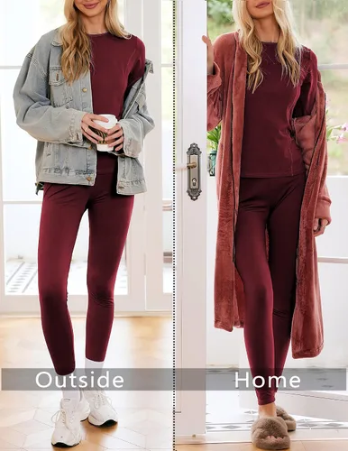 Vista 5 de Ekouaer Conjunto de ropa interior térmica para mujer, con forro polar de microforro polar largo, capa base, térmicas, conjunto de 2 piezas, tallas