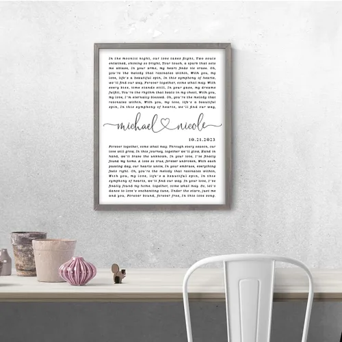 Vista 7 de Letras de canciones personalizadas para pared, regalo de boda de aniversario personalizado para parejas, póster de letras de boda, regalo de primera