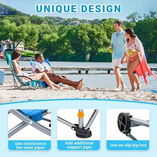 Vista 4 de KingCamp Paquete de 2 sillas de playa ligeras y plegables con respaldo alto con soporte para tazas, bolsa de almohada para acampar al aire libre