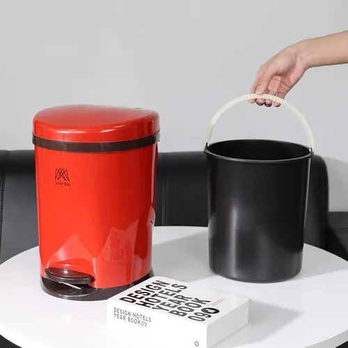 Vista 4 de Cand Cubo de basura redondo con pedal de 10 L, cubo de basura de plástico con tapa, rojo Rojo (paso)