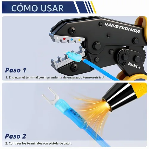 Vista 5 de haisstronica 330 terminales de horquilla termorretráctil, 22-10 AWG, #10, 3