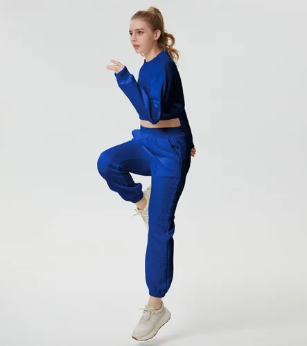 Vista 4 de Conjunto deportivo para mujer, sudadera acolchada y pantalones deportivos con bolsillos, 2 piezas, Azul