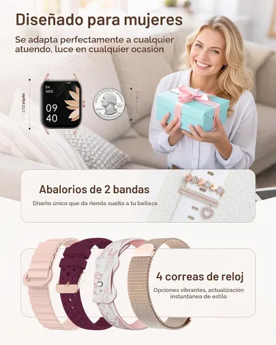 Vista 2 de Iaret Reloj inteligente para mujer, 4 bandas de 1.85 pulgadas, reloj inteligente con llamada Bluetooth, rastreador de actividad física con 100 modos