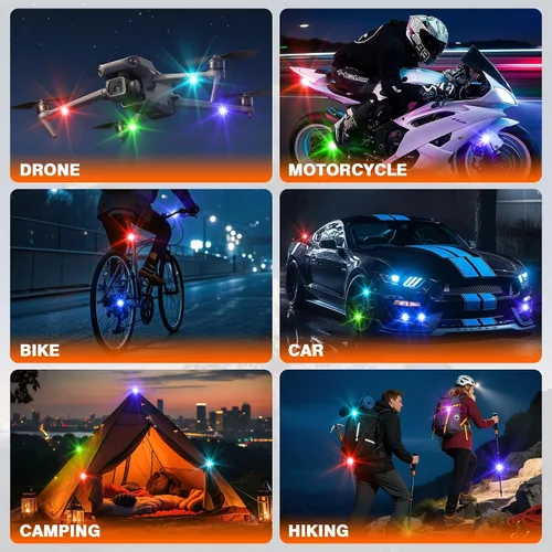 Vista 6 de Luces estroboscópicas LED inalámbricas con control remoto, alto brillo, 8 colores, luces anticolisión, impermeables, luces de advertencia