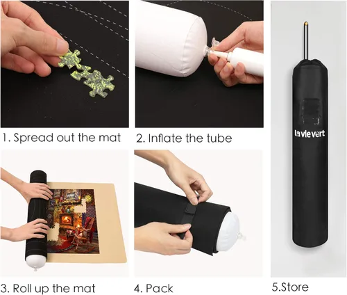 Vista 4 de LAVIEVERT Tapete enrollable para rompecabezas de neopreno de doble cara, protector de tablero de rompecabezas portátil con línea auxiliar y bolsa