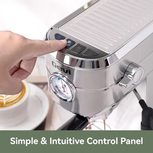 Vista 4 de Gevi - Máquina de café expreso de 20 barras con espumador de leche, compatible con cápsulas y tierra