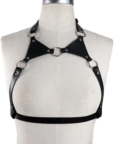 Vista 5 de Cadena de cuerpo de cuero punk, cinturón de cintura ajustable, cadenas de vientre, club nocturno rave, accesorios corporales para mujeres y niñas