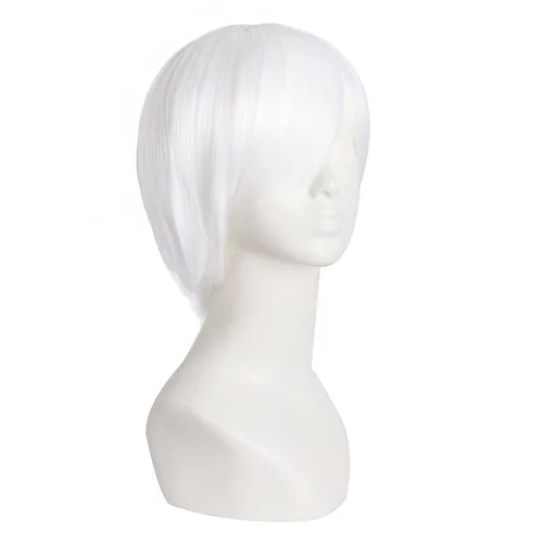 Vista 2 de MapofBeauty Peluca de disfraz de cosplay de moda recta corta para hombre (blanco)
