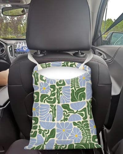 Vista 2 de Basurero para automóvil, bolsa de basura para colgar en el respaldo del asiento, bonita bolsa de basura de lona, papelera esencial para automóvil