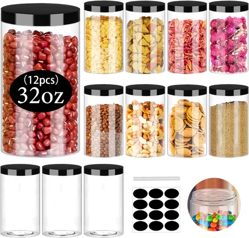 Vista 10 de SLifeJars Tarros de plástico transparente de 8 onzas, 24 frascos de comida redondos vacíos con tapas blancas, tarros de viaje de plástico