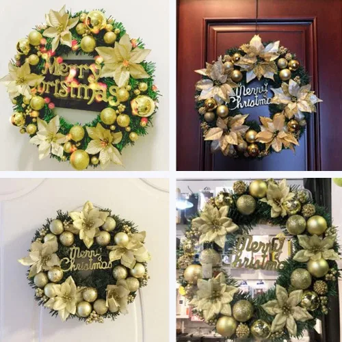Vista 5 de Ochine Corona de bolas de Navidad de 16 pulgadas, guirnalda de Navidad artificial, decoración de fiesta para el hogar, puerta delantera, decoración
