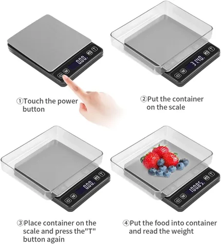 Vista 3 de Báscula digital de cocina, báscula digital de cocina de alimentos de acero inoxidable, pantalla LCD grande, apagado automático, función de tara