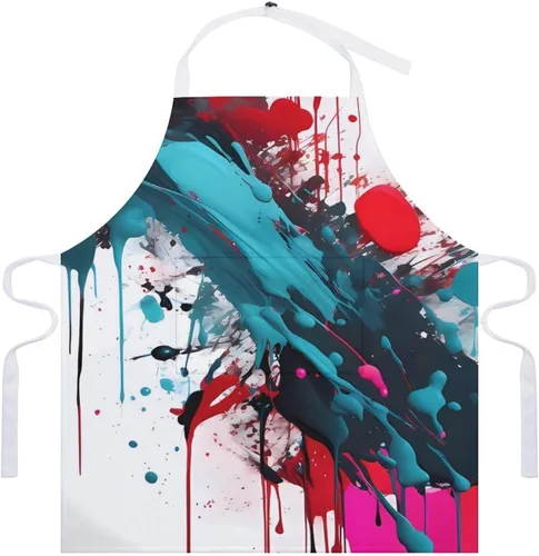 Vista 7 de MUSM Apron for Adults - 27.6 X 31.5 Inch, Heavy-Duty Polyester Aprons with Two Large Pockets, Waterproof Abstract Paint Splashes Kitchen Apron for