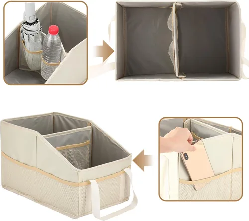 Vista 3 de Honeydak Organizador de asiento de pasajero, almacenamiento plegable para consola, asiento delantero/trasero con múltiples bolsillos, organizador