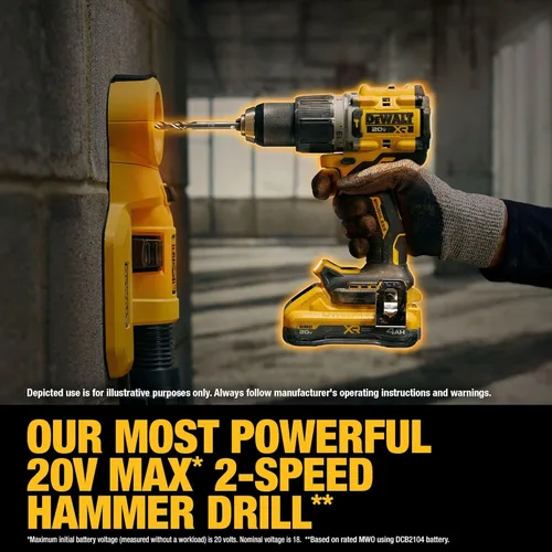 Vista 5 de DEWALT 20V MAX XR - Kit combinado de herramienta eléctrica inalámbrica de taladro de impacto y taladro de martillo, incluye 2 baterías POWERPACK