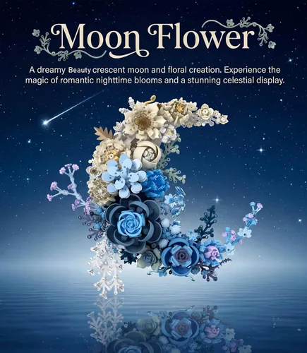 Vista 9 de Conjunto de construcción de flores de luna azul, decoración