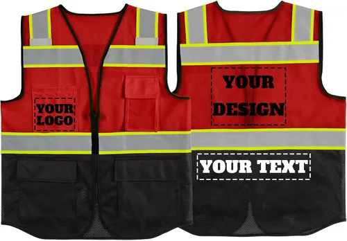 Vista 18 de Chaleco de seguridad reflectante de malla con logotipo personalizado con cremallera Chaleco de alta visibilidad para construcción al aire libre Ropa