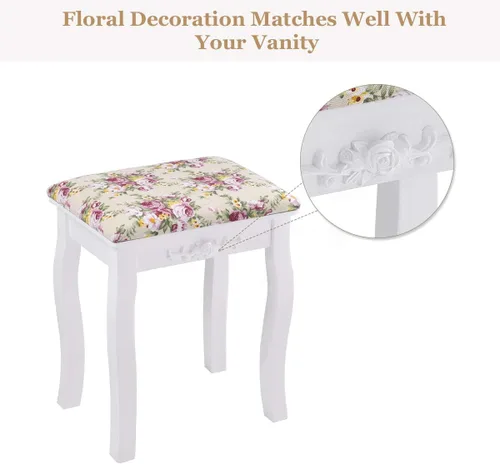Vista 6 de Giantex Taburete de tocador de madera, silla acolchada, asiento de piano de maquillaje, banco de maquillaje con cojín rosa (blanco)
