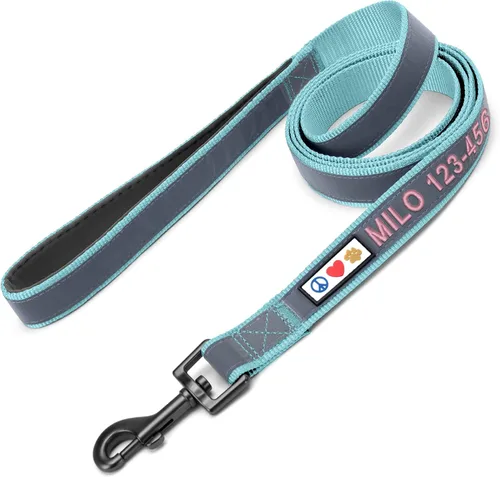 Vista 30 de Pawtitas - Correa personalizada de 6 pies para perro rosa XS/S con nombre y número de teléfono bordados, correa fuerte de nylon para razas pequeñas