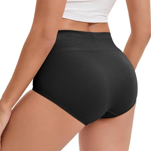 Vista 5 de Ropa interior de algodón para mujer, de cintura alta, braguitas elásticas de cobertura completa