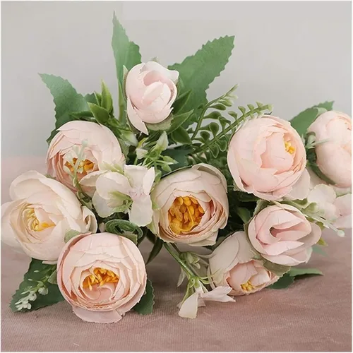 Vista 10 de Flores artificiales, 1 ramo de 12 cabezas, peonía artificial, té de rosas, flores de seda de camelia para bricolaje, hogar, jardín, decoración