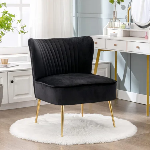 Vista 2 de WO Home Furniture - Silla decorativa de terciopelo copetudo de 25 pulgadas de ancho con patas de metal dorado resistentes a la corrosión, asiento