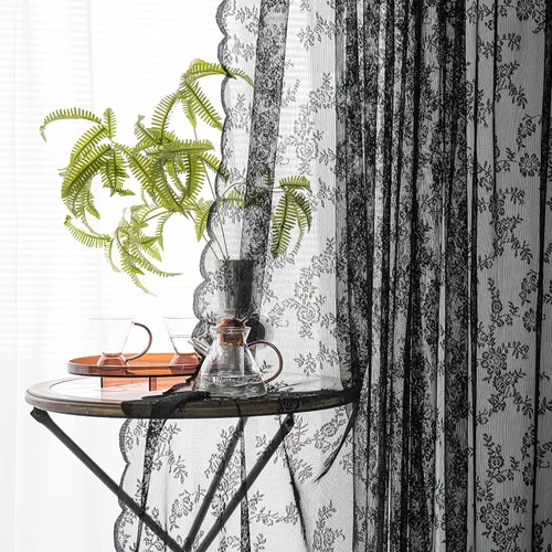Vista 26 de Sutuo Home Juego de 2 cortinas de encaje beige, paneles transparentes de 63 pulgadas de largo, bordado floral de rosas, tratamiento de ventana