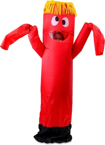 Vista 2 de Spooktacular Creations Disfraz inflable de tubo para bailarina loco agitando el brazo disfraz de Halloween para adulto talla roja
