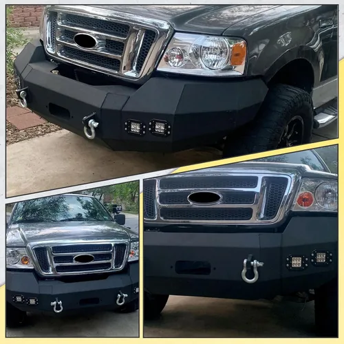 Vista 6 de KUAFU Parachoques delantero compatible con Ford F150 2004-2008 con luces LED, anillos en D, placa de cabrestante de 3 piezas, montaje de parachoques