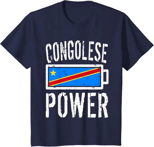Vista 37 de Camiseta de batería de energía congoleña con bandera de República Democrática del Congo, Negro, S