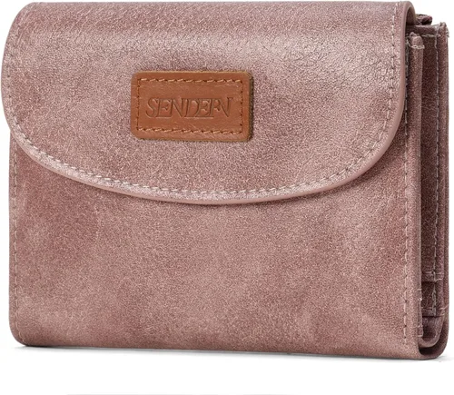 Vista 15 de SENDEFN Cartera pequeña para mujeres de cuero con bloqueo RFID, cartera de muñeca, tarjetero con doble cremallera, monedero, cartera bifold