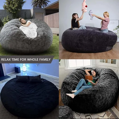 Vista 6 de DIOB Funda redonda para silla de puf, para adultos, adolescentes (relleno no incluido), silla de sofá gigante suave, cómoda silla de descanso