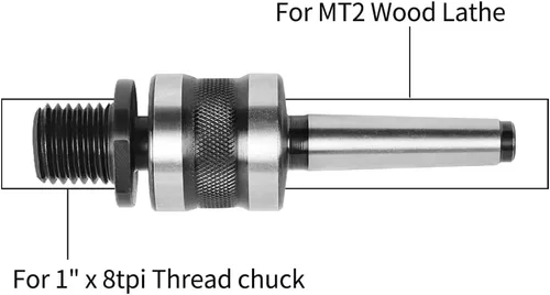 Vista 4 de Adaptador de mandril de contrapunto vivo para carpintería a rosca de 1 "x 8tpi con montaje cónico Morse #2